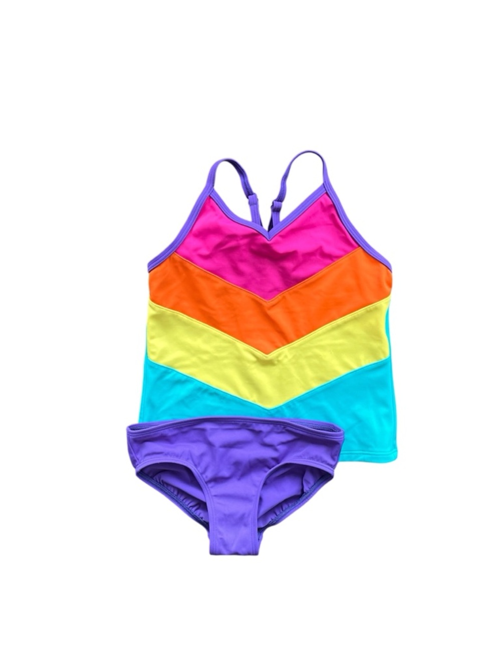 Lands End Girls Size 6 Two Piece Colorful Colorblock Chevron Swimsuit